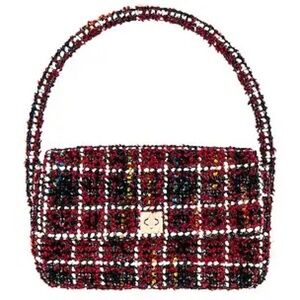 Anine Bing Handbag Purse Preppy Plaid Tweed Top Handle Y2K Winter Burgundy Nico